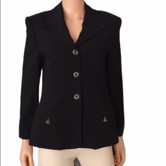 ESCADA Laurel division black wool blazer with faux tiger eye buttons